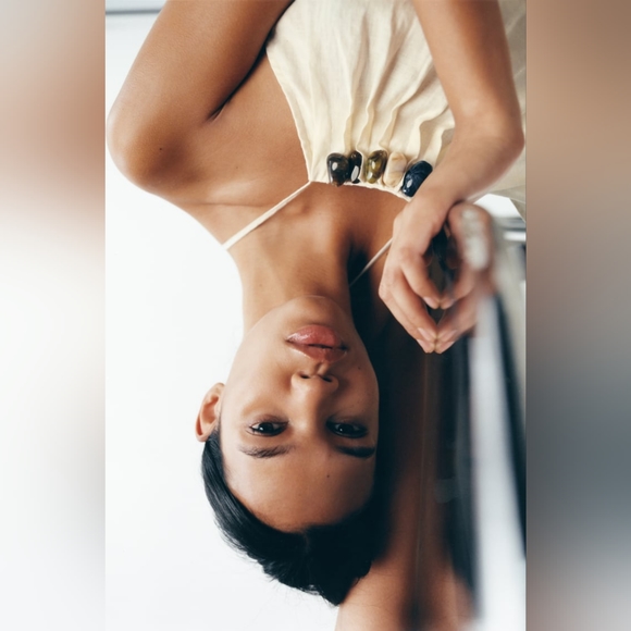 STONE LINEN TOP/Spaghetti strap/Camisole/Cold shoulder - Picture 10 of 15